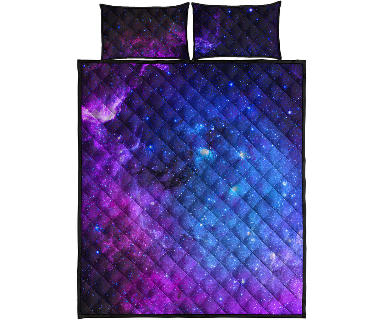 Purple Galaxy Space Blue Starfield Print Quilt Bed Set