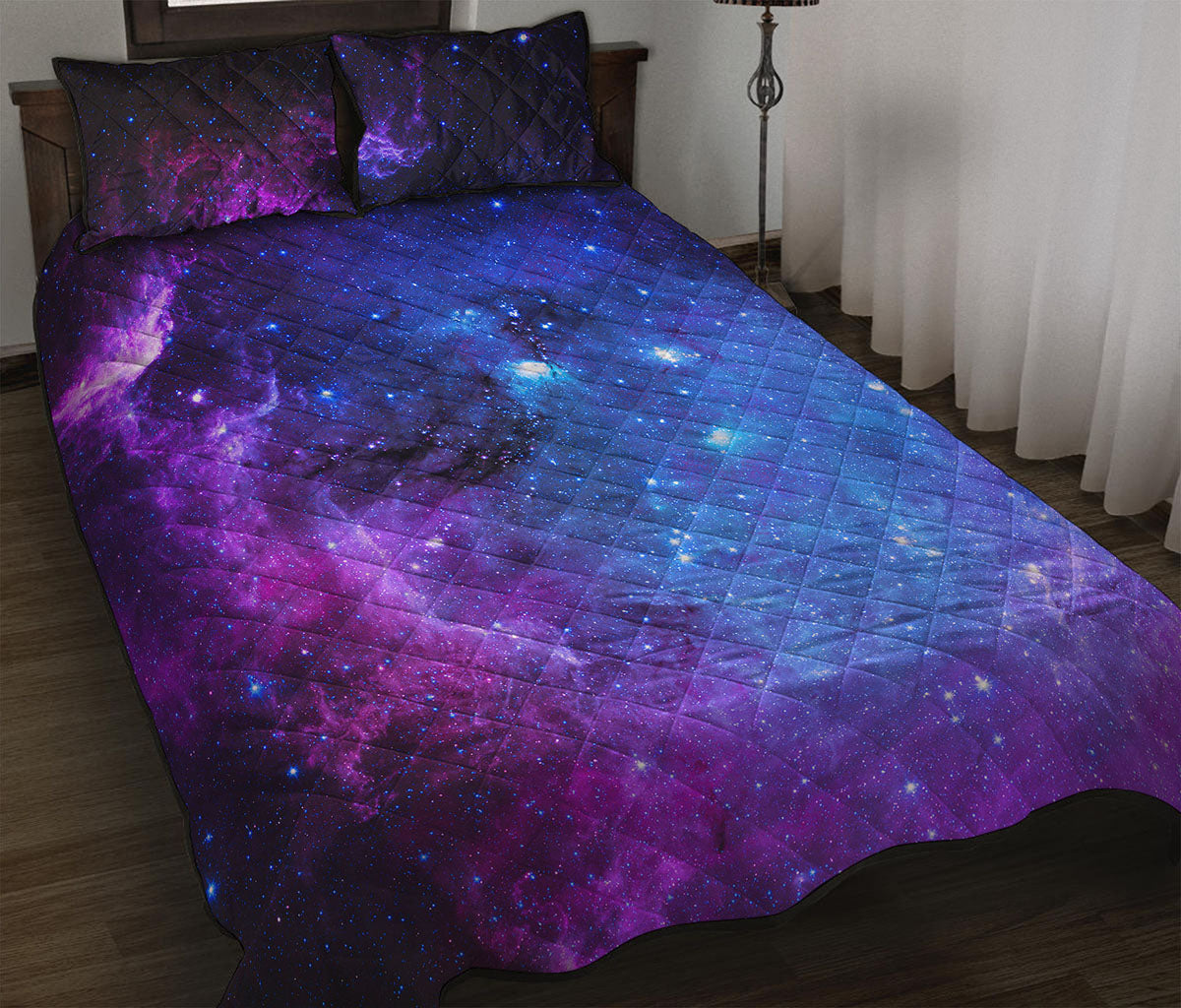 Purple Galaxy Space Blue Starfield Print Quilt Bed Set