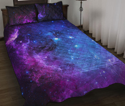 Purple Galaxy Space Blue Starfield Print Quilt Bed Set