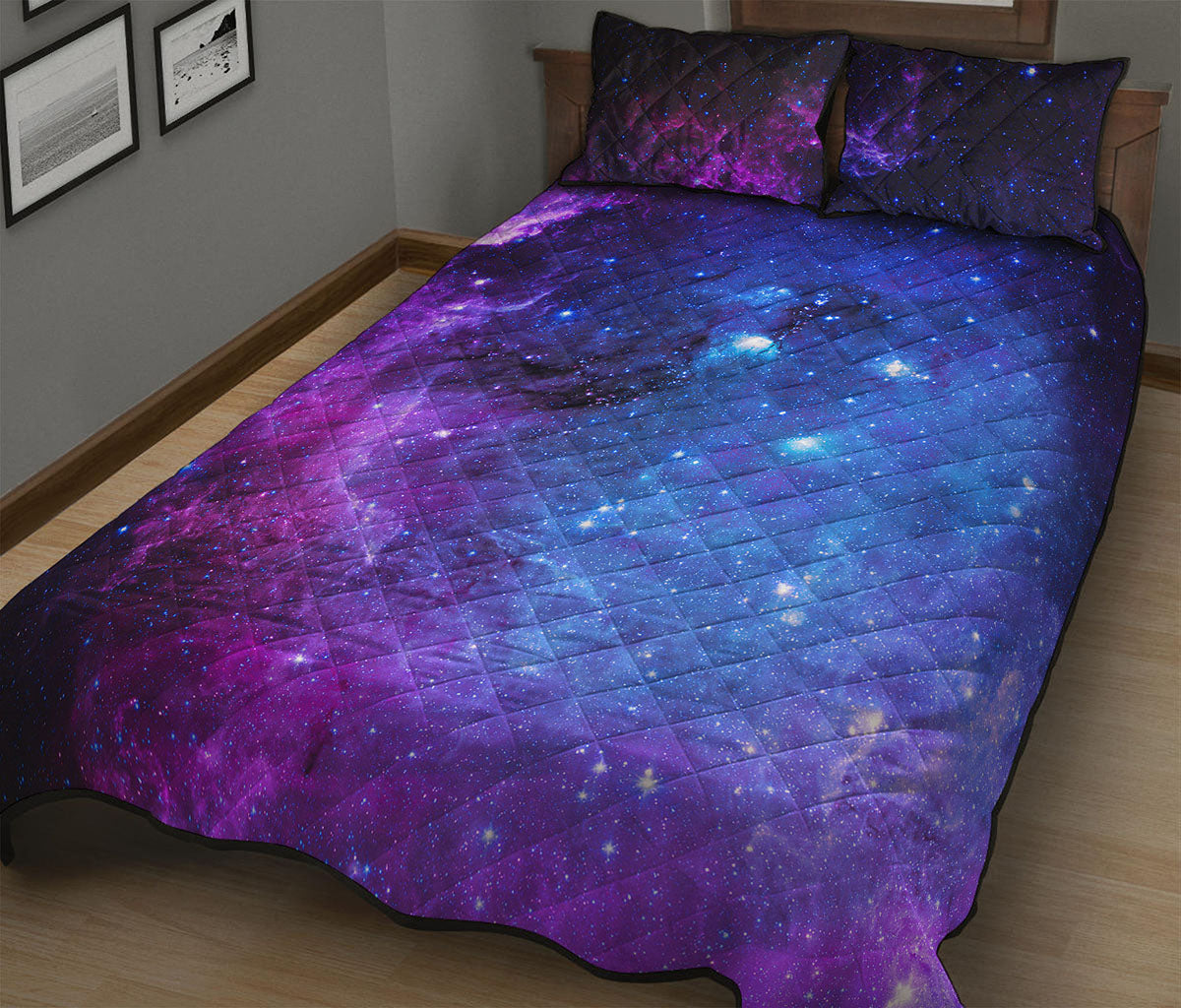 Purple Galaxy Space Blue Starfield Print Quilt Bed Set