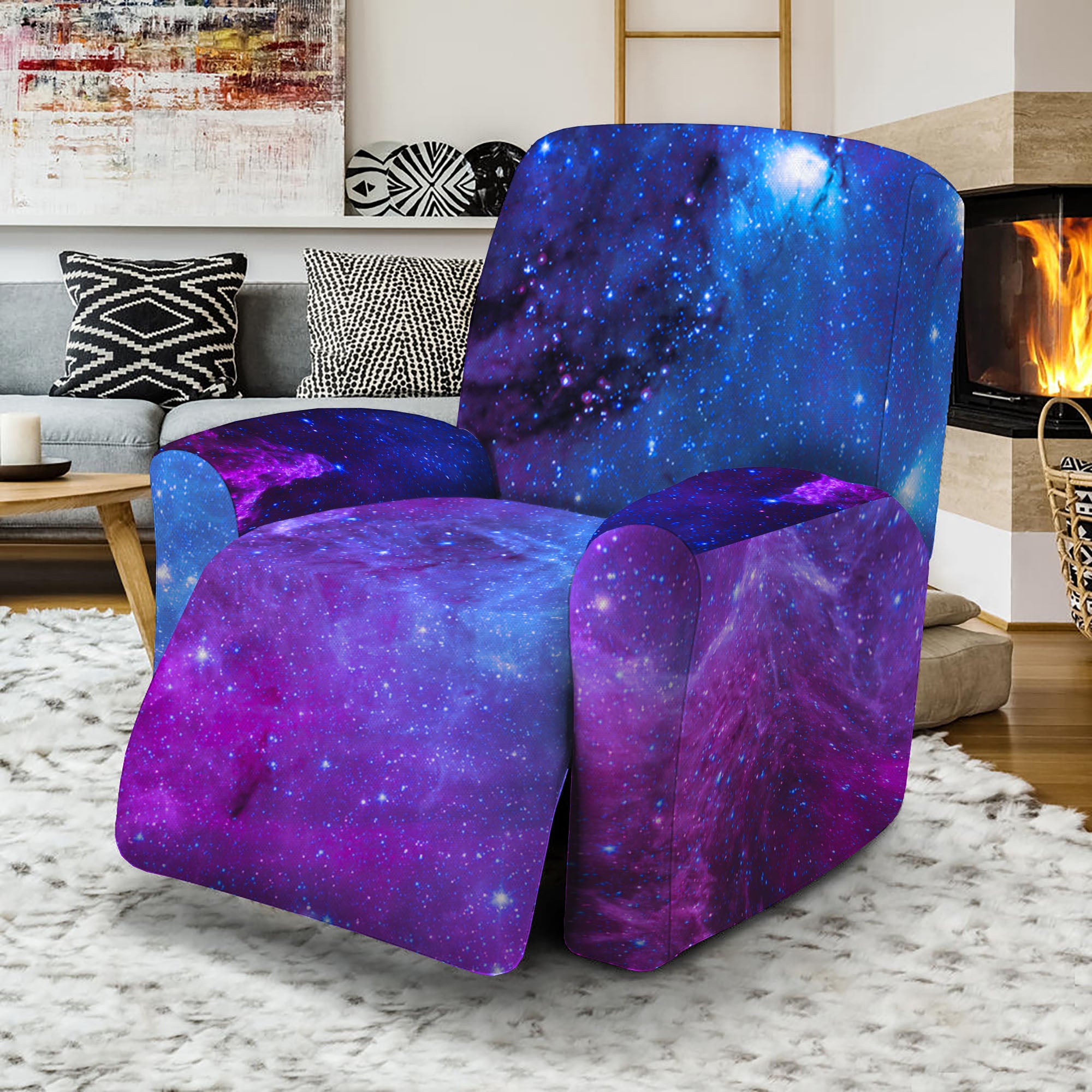 Purple Galaxy Space Blue Starfield Print Recliner Slipcover