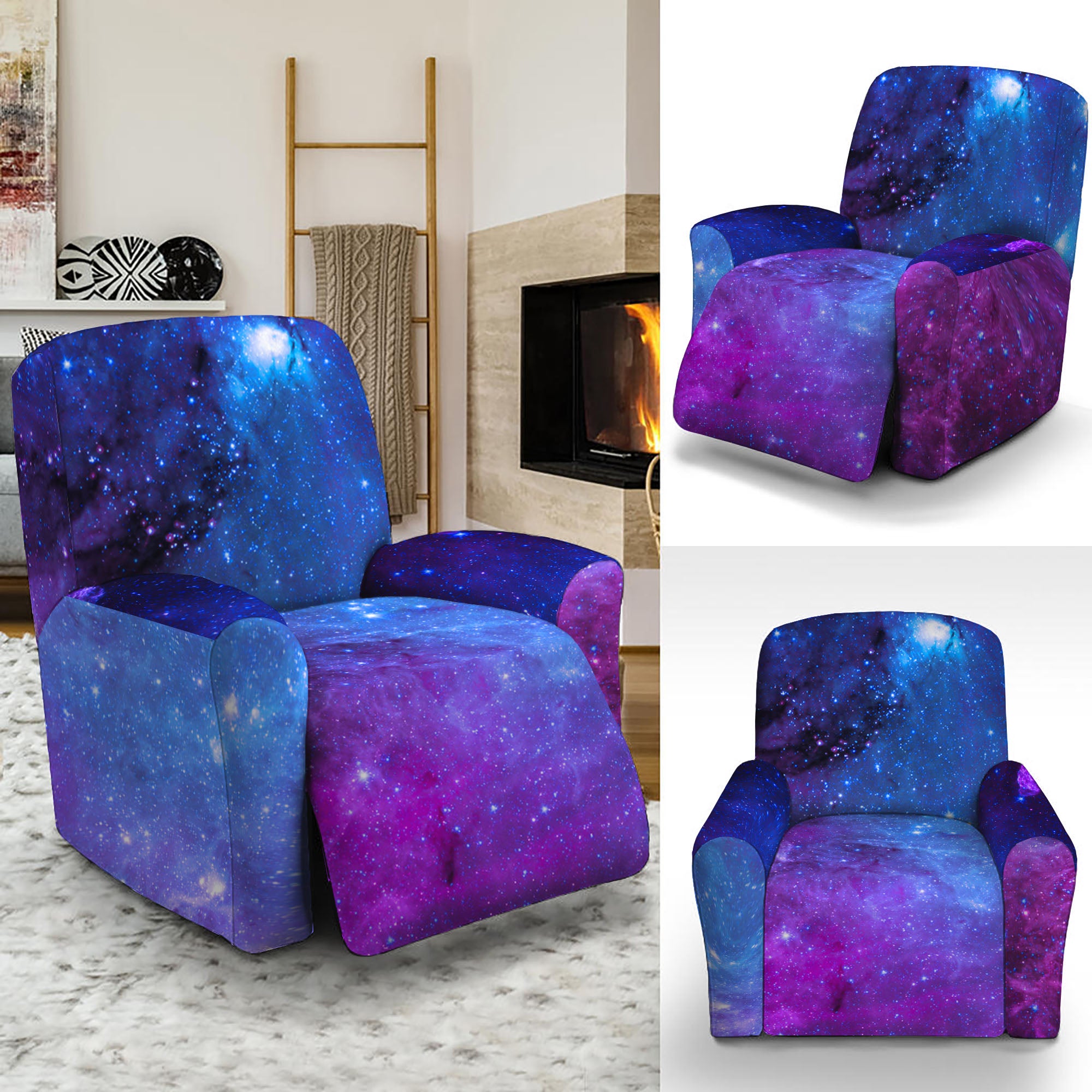 Purple Galaxy Space Blue Starfield Print Recliner Slipcover