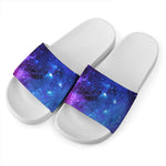 Purple Galaxy Space Blue Starfield Print White Slide Sandals