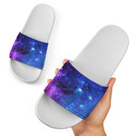 Purple Galaxy Space Blue Starfield Print White Slide Sandals