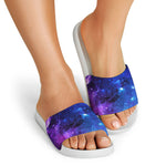 Purple Galaxy Space Blue Starfield Print White Slide Sandals
