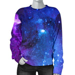 Purple Galaxy Space Blue Starfield Print Women's Crewneck Sweatshirt GearFrost