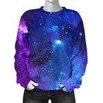 Purple Galaxy Space Blue Starfield Print Women's Crewneck Sweatshirt GearFrost
