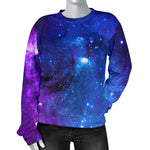 Purple Galaxy Space Blue Starfield Print Women's Crewneck Sweatshirt GearFrost