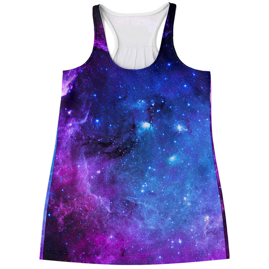 Purple Galaxy Space Blue Starfield Print Women's Racerback Tank Top