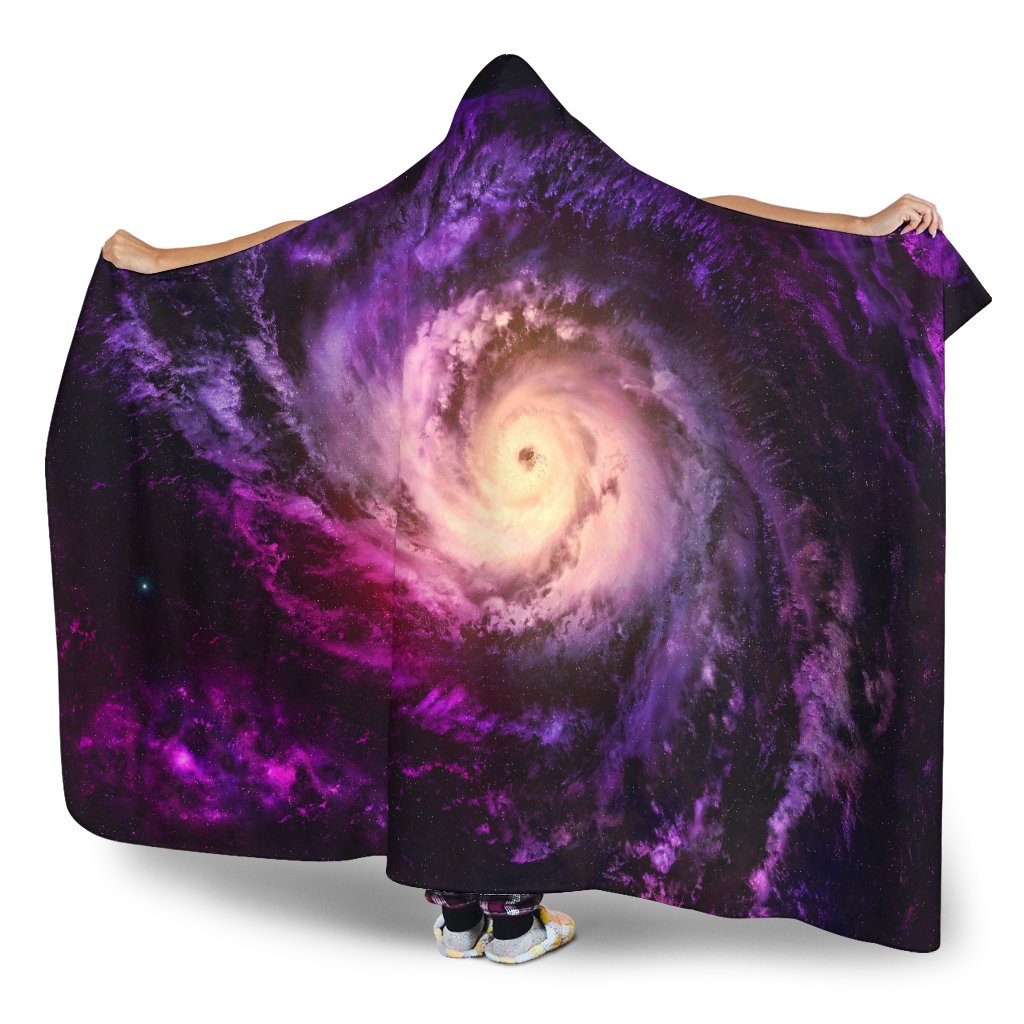 Purple Galaxy Space Spiral Cloud Print Hooded Blanket GearFrost