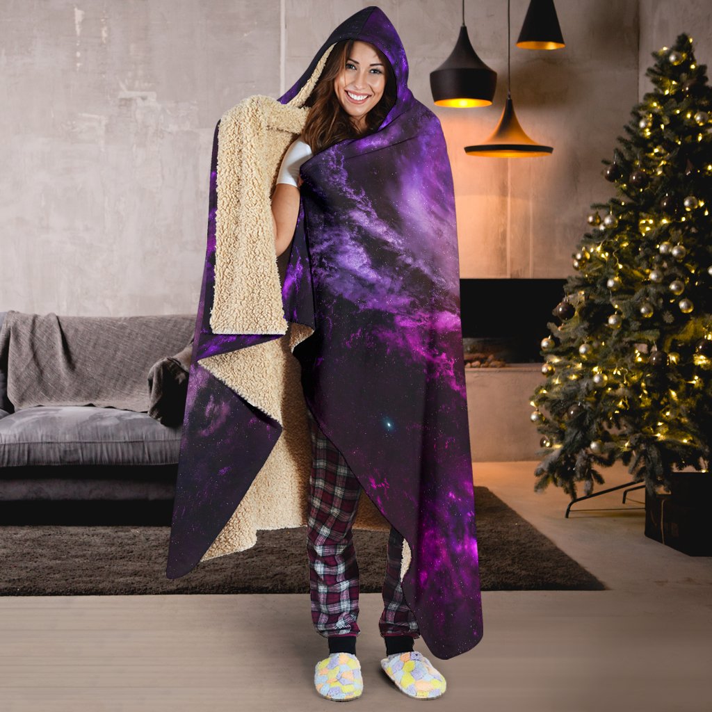 Purple Galaxy Space Spiral Cloud Print Hooded Blanket GearFrost