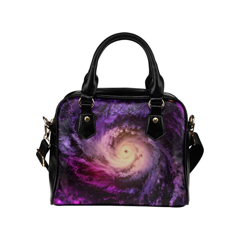 Purple Galaxy Space Spiral Cloud Print Leather Shoulder Handbag GearFrost