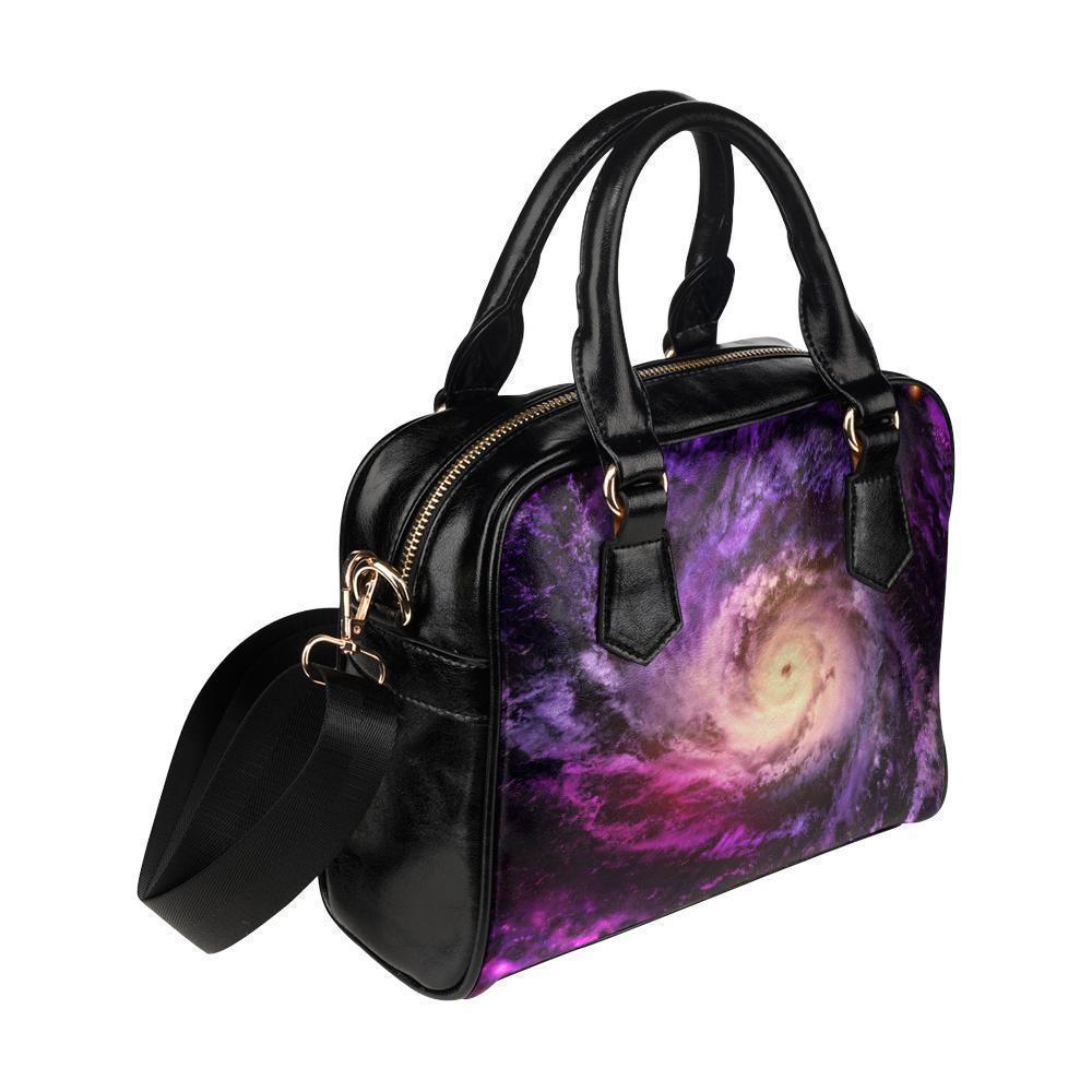 Purple Galaxy Space Spiral Cloud Print Leather Shoulder Handbag GearFrost