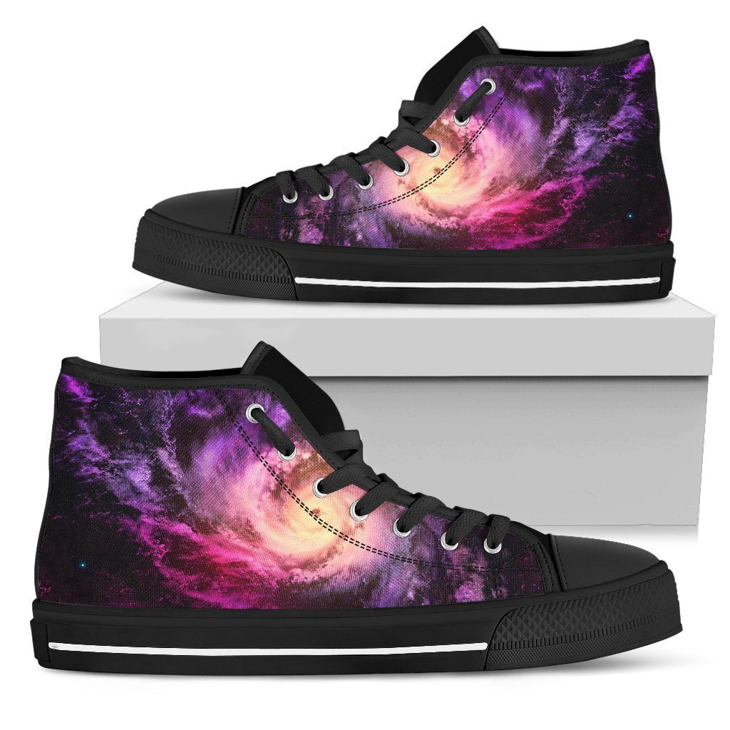 Purple Galaxy Space Spiral Cloud Print Men's High Top Shoes GearFrost