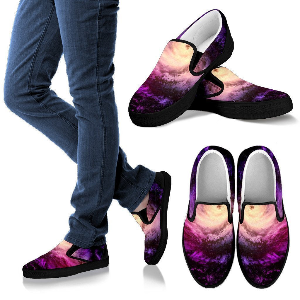 Purple Galaxy Space Spiral Cloud Print Men's Slip On Shoes GearFrost