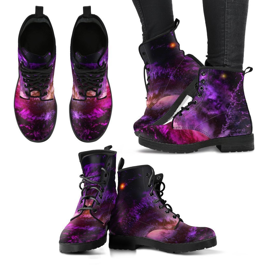 Purple Galaxy Space Spiral Cloud Print Women's Boots GearFrost