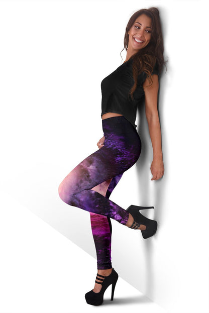 Purple Galaxy Space Spiral Cloud Print Women's Leggings GearFrost