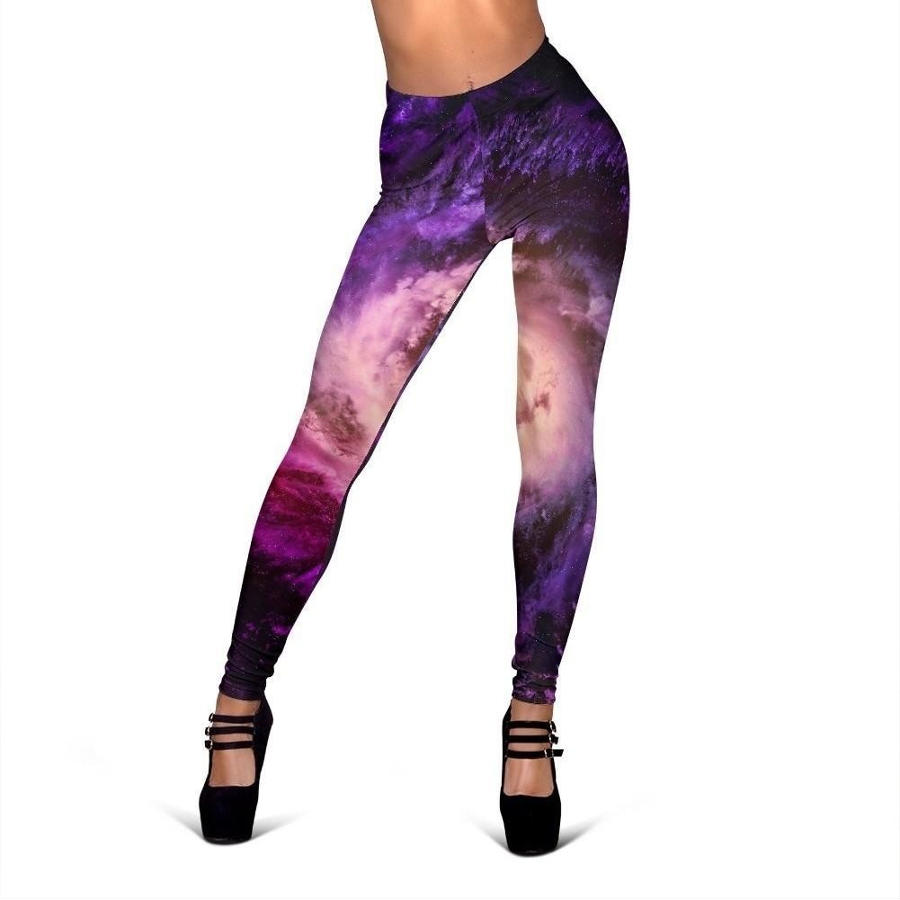 Purple Galaxy Space Spiral Cloud Print Women's Leggings GearFrost