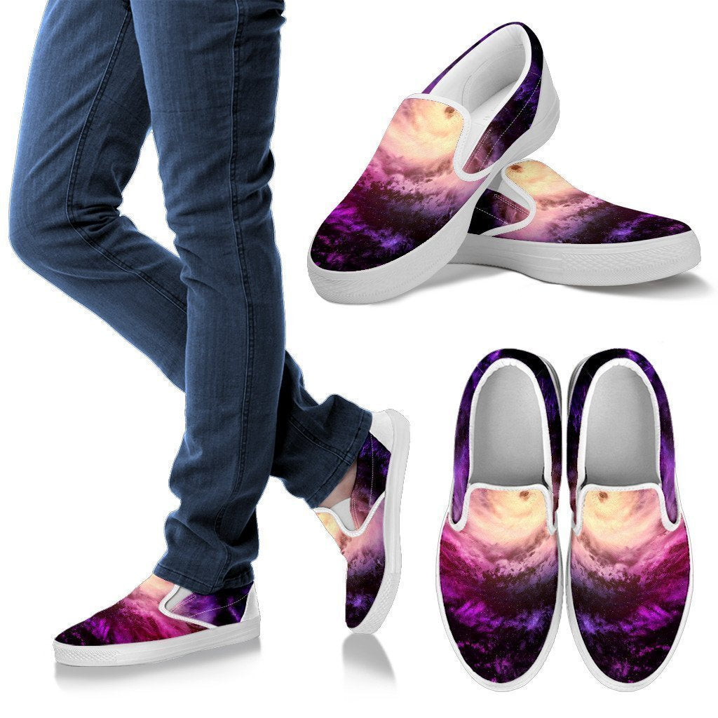 Purple Galaxy Space Spiral Cloud Print Women's Slip On Shoes GearFrost
