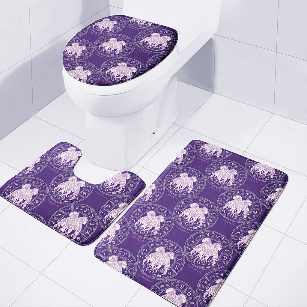 Purple Gemini Zodiac Pattern Print 3 Piece Bath Mat Set