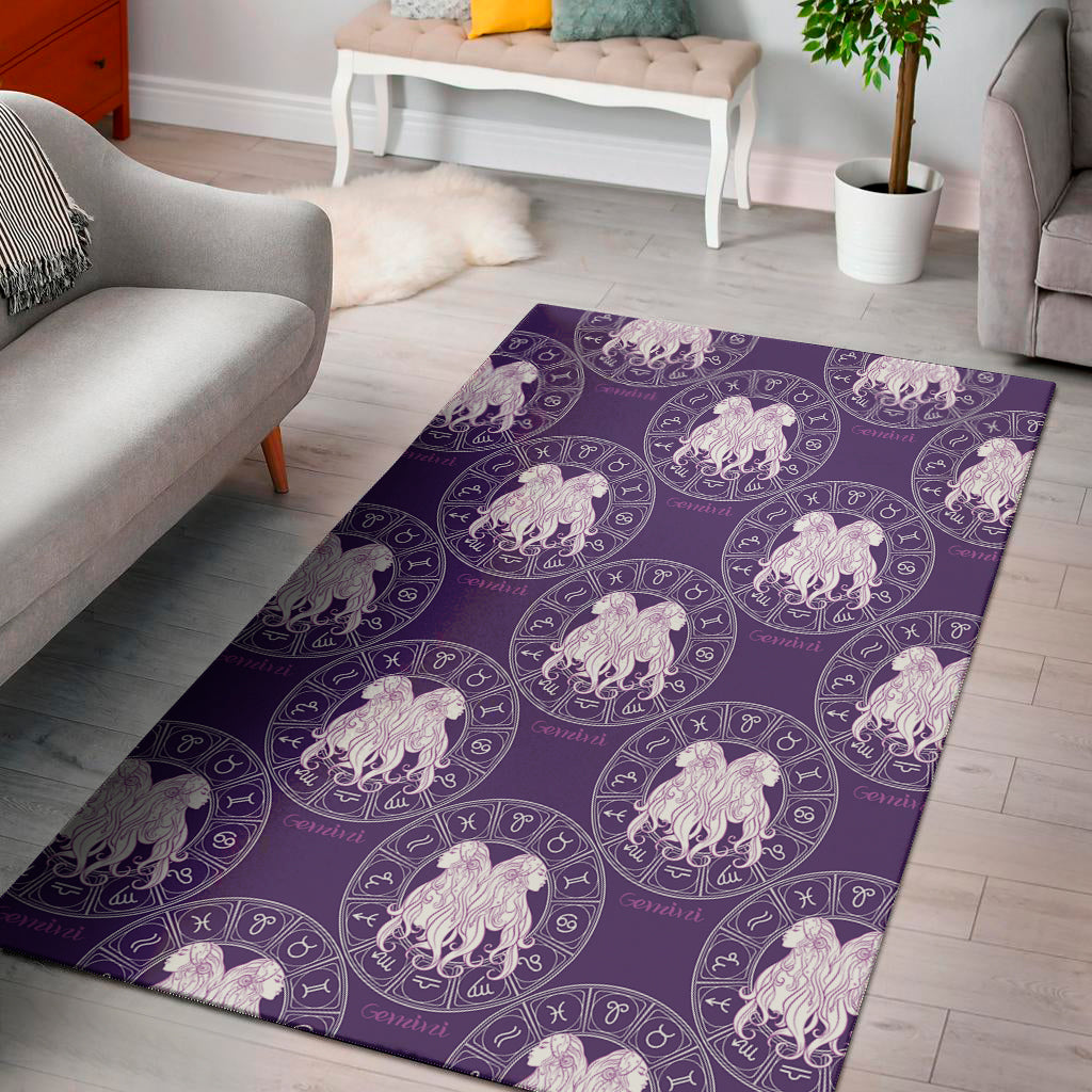 Purple Gemini Zodiac Pattern Print Area Rug