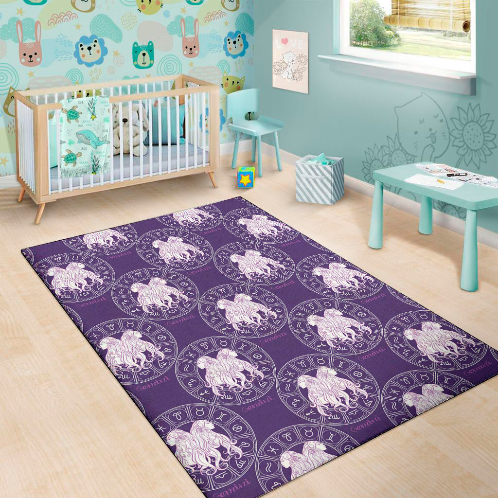 Purple Gemini Zodiac Pattern Print Area Rug