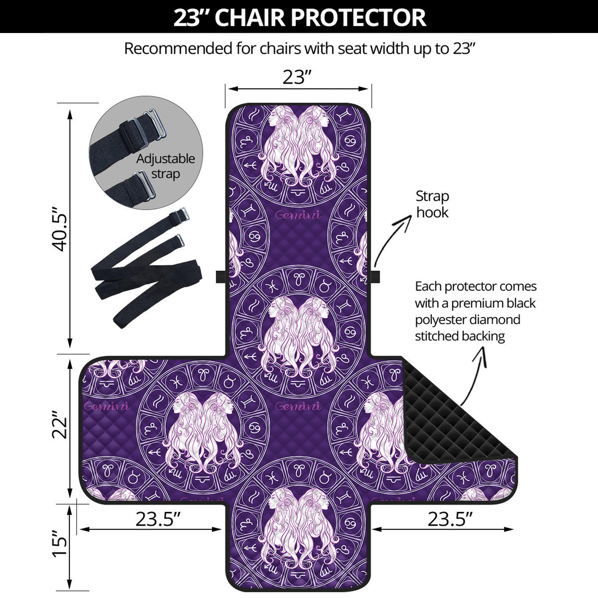 Purple Gemini Zodiac Pattern Print Armchair Protector