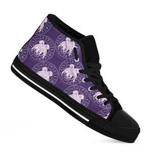 Purple Gemini Zodiac Pattern Print Black High Top Shoes