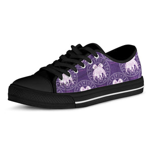 Purple Gemini Zodiac Pattern Print Black Low Top Shoes