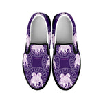 Purple Gemini Zodiac Pattern Print Black Slip On Shoes