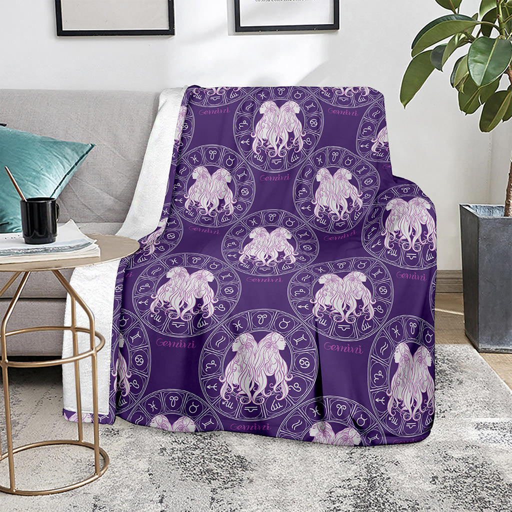 Purple Gemini Zodiac Pattern Print Blanket