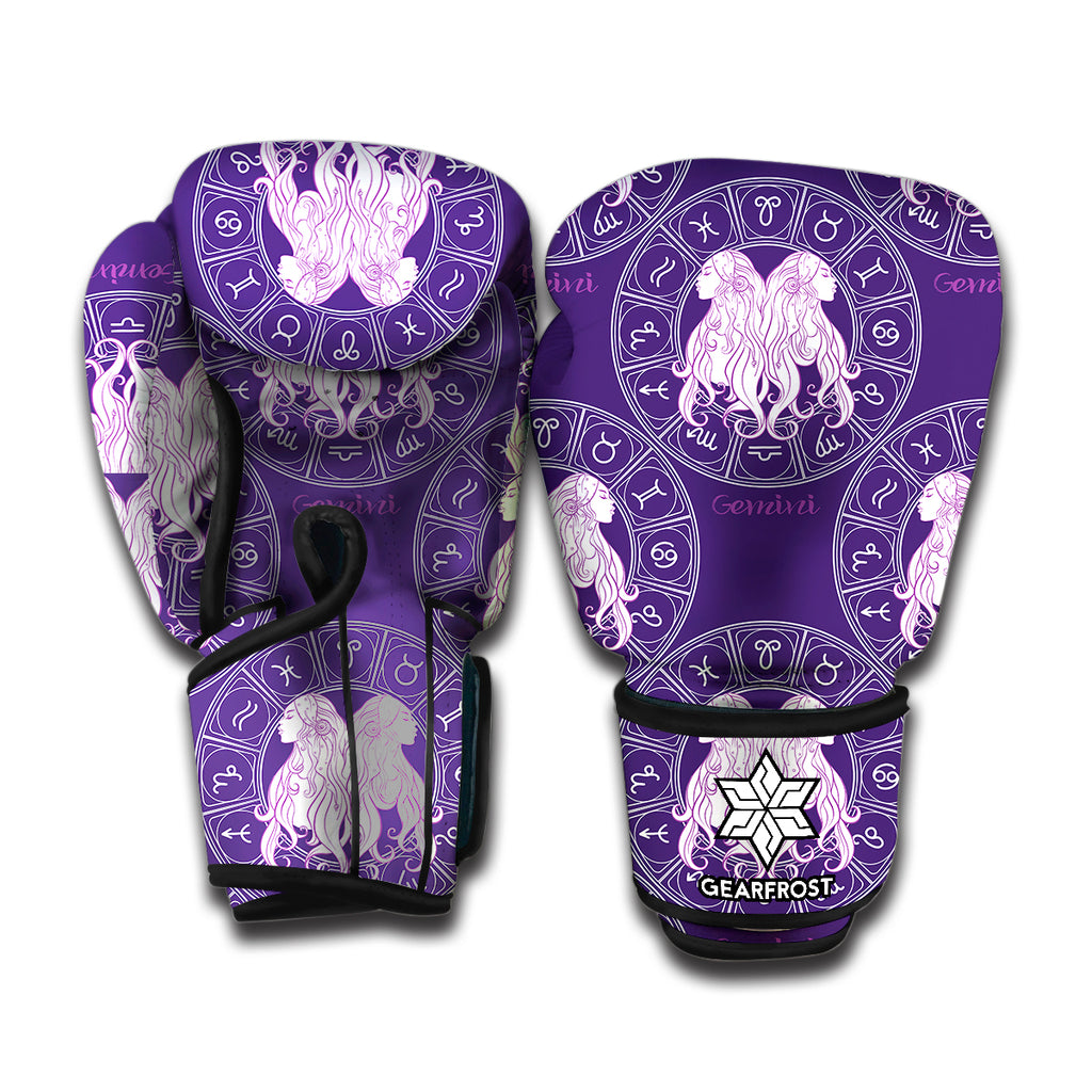 Purple Gemini Zodiac Pattern Print Boxing Gloves