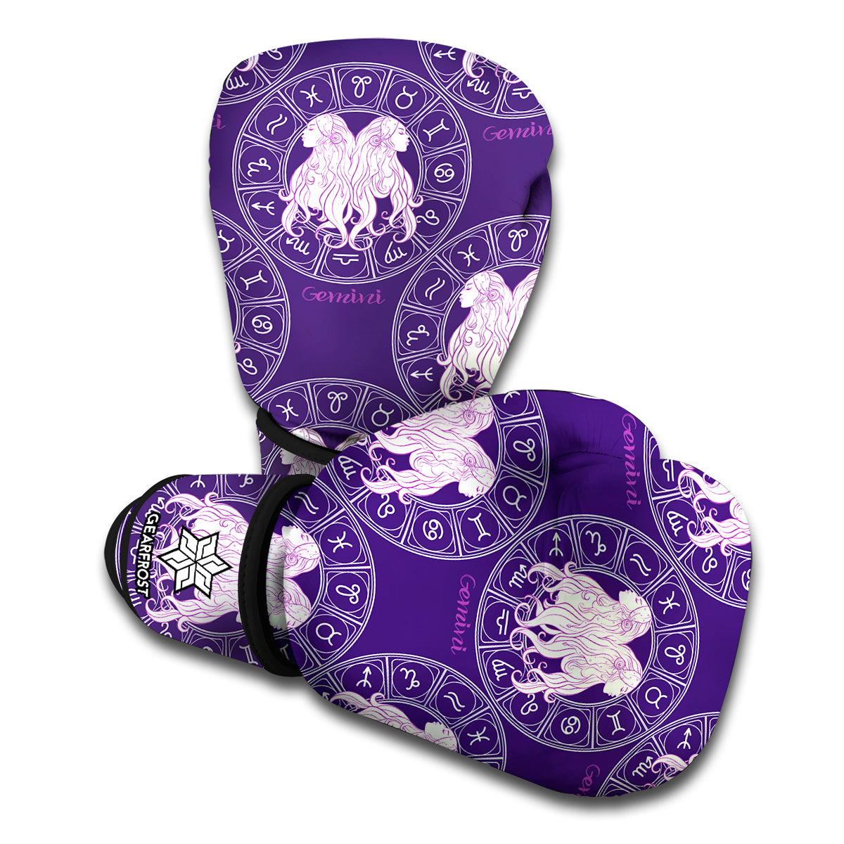 Purple Gemini Zodiac Pattern Print Boxing Gloves