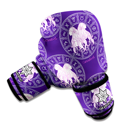 Purple Gemini Zodiac Pattern Print Boxing Gloves