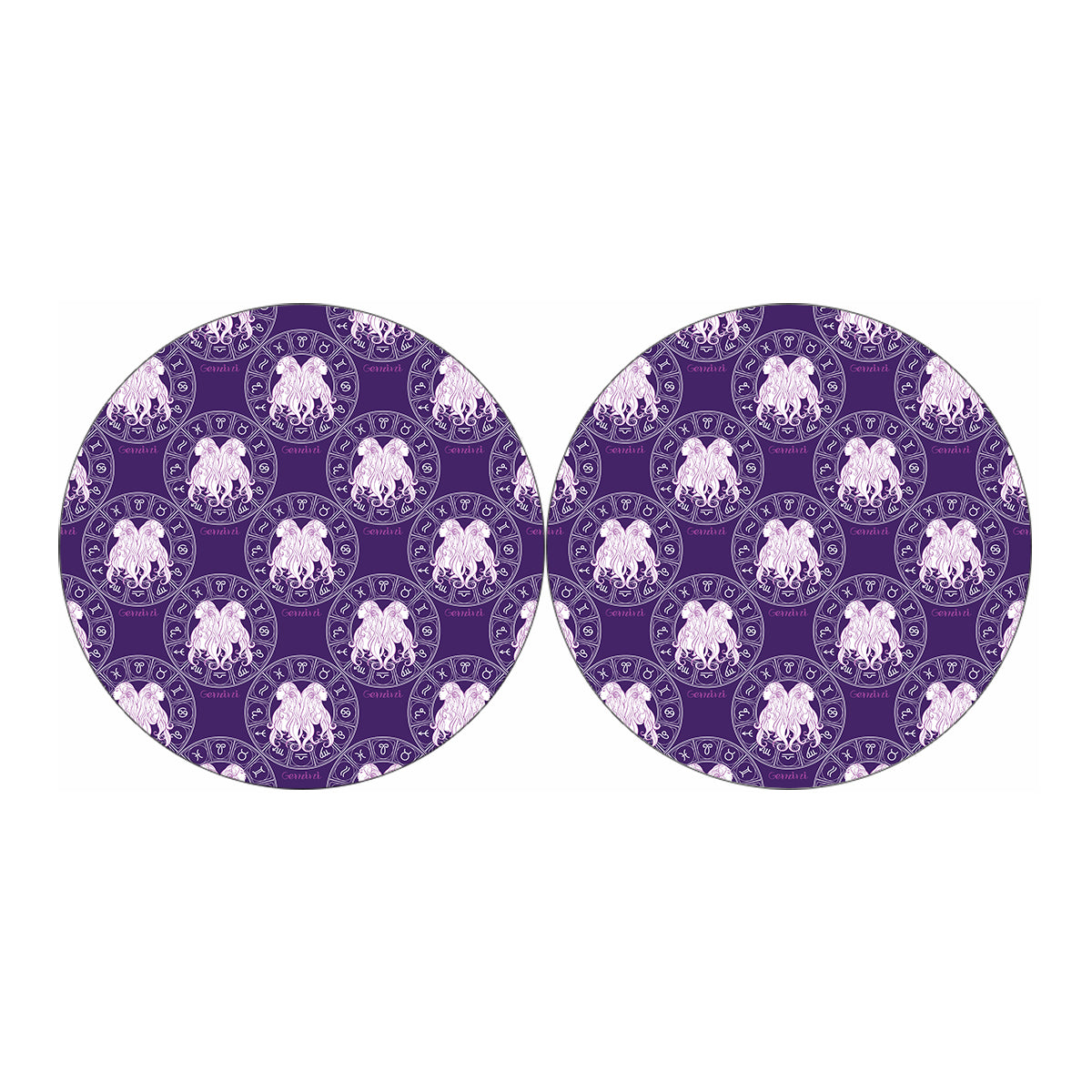 Purple Gemini Zodiac Pattern Print Car Coasters