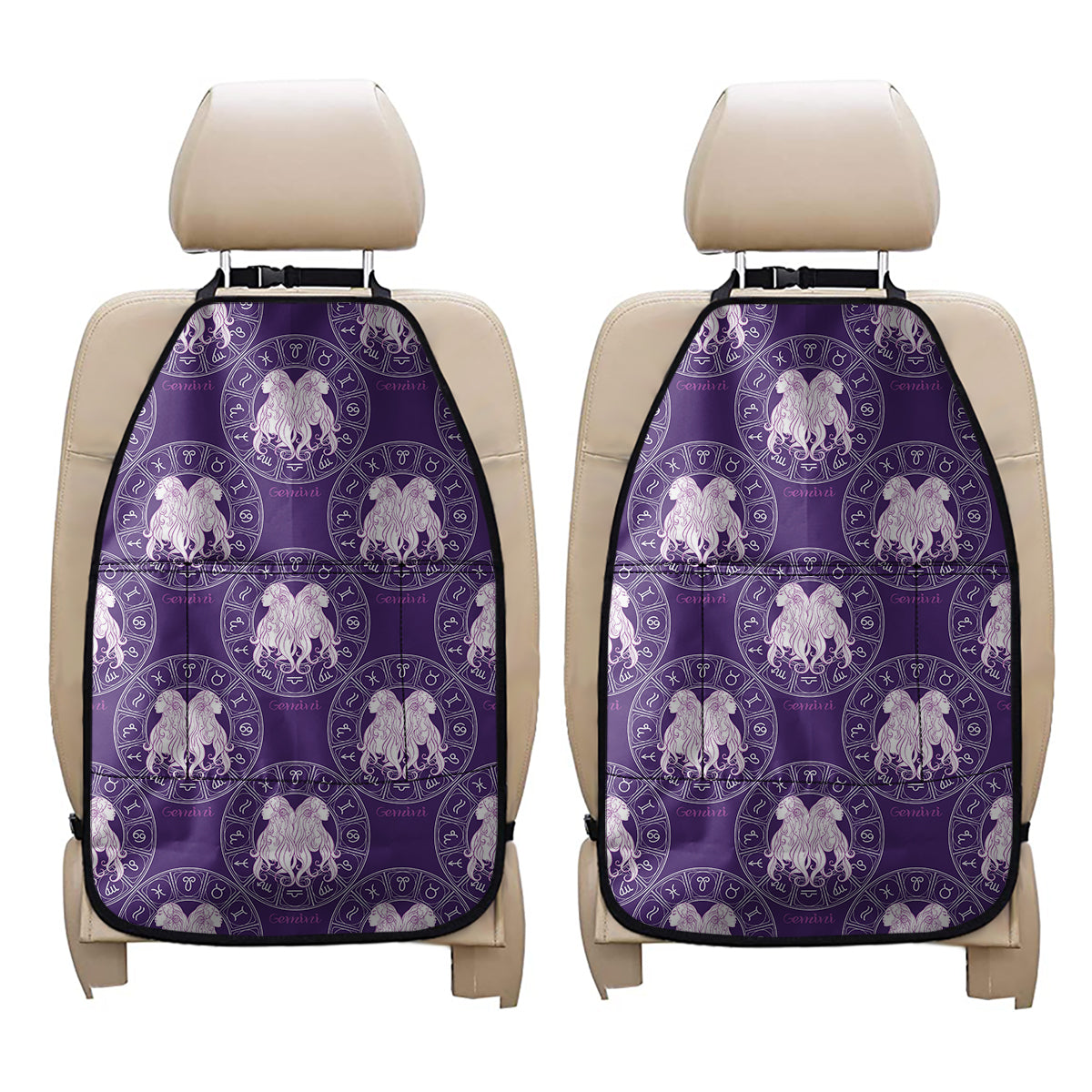 Purple Gemini Zodiac Pattern Print Car Seat Organizers