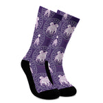 Purple Gemini Zodiac Pattern Print Crew Socks