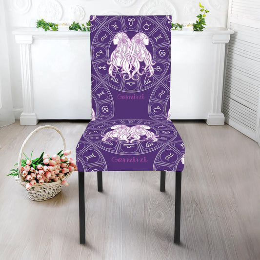 Purple Gemini Zodiac Pattern Print Dining Chair Slipcover