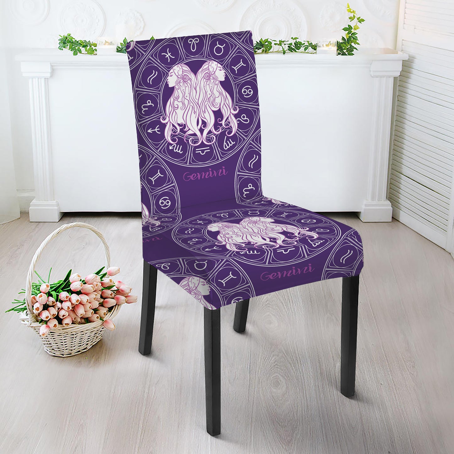 Purple Gemini Zodiac Pattern Print Dining Chair Slipcover