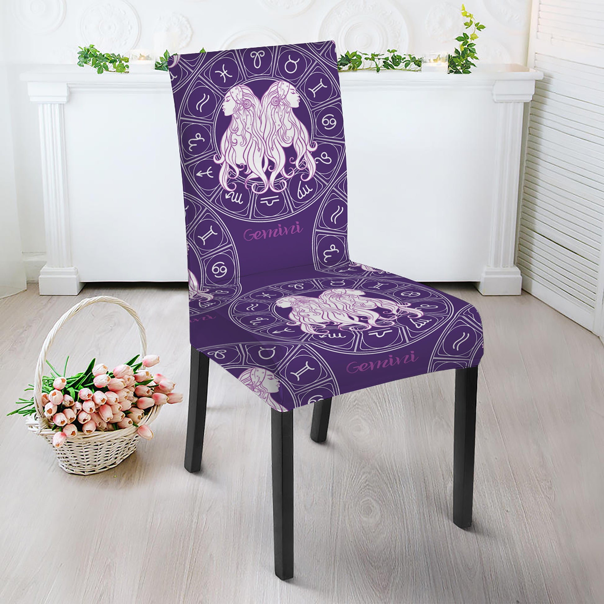 Purple Gemini Zodiac Pattern Print Dining Chair Slipcover