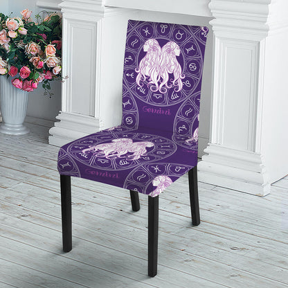 Purple Gemini Zodiac Pattern Print Dining Chair Slipcover