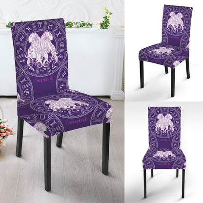 Purple Gemini Zodiac Pattern Print Dining Chair Slipcover