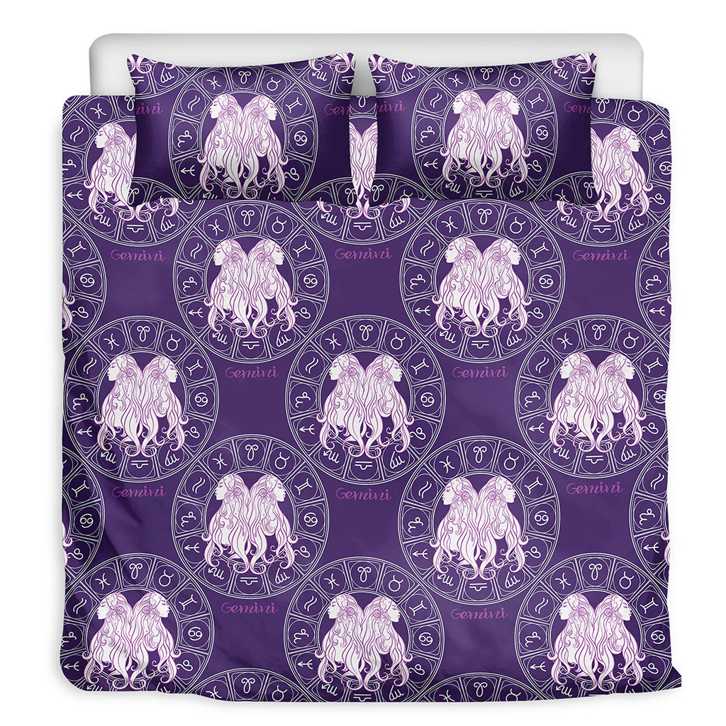 Purple Gemini Zodiac Pattern Print Duvet Cover Bedding Set