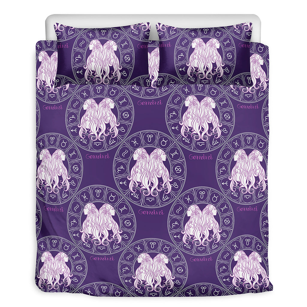 Purple Gemini Zodiac Pattern Print Duvet Cover Bedding Set