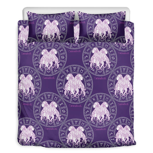 Purple Gemini Zodiac Pattern Print Duvet Cover Bedding Set