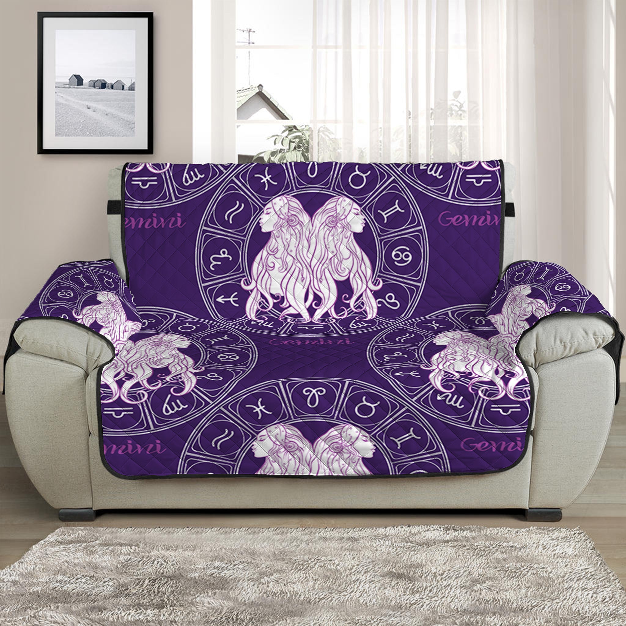 Purple Gemini Zodiac Pattern Print Half Sofa Protector