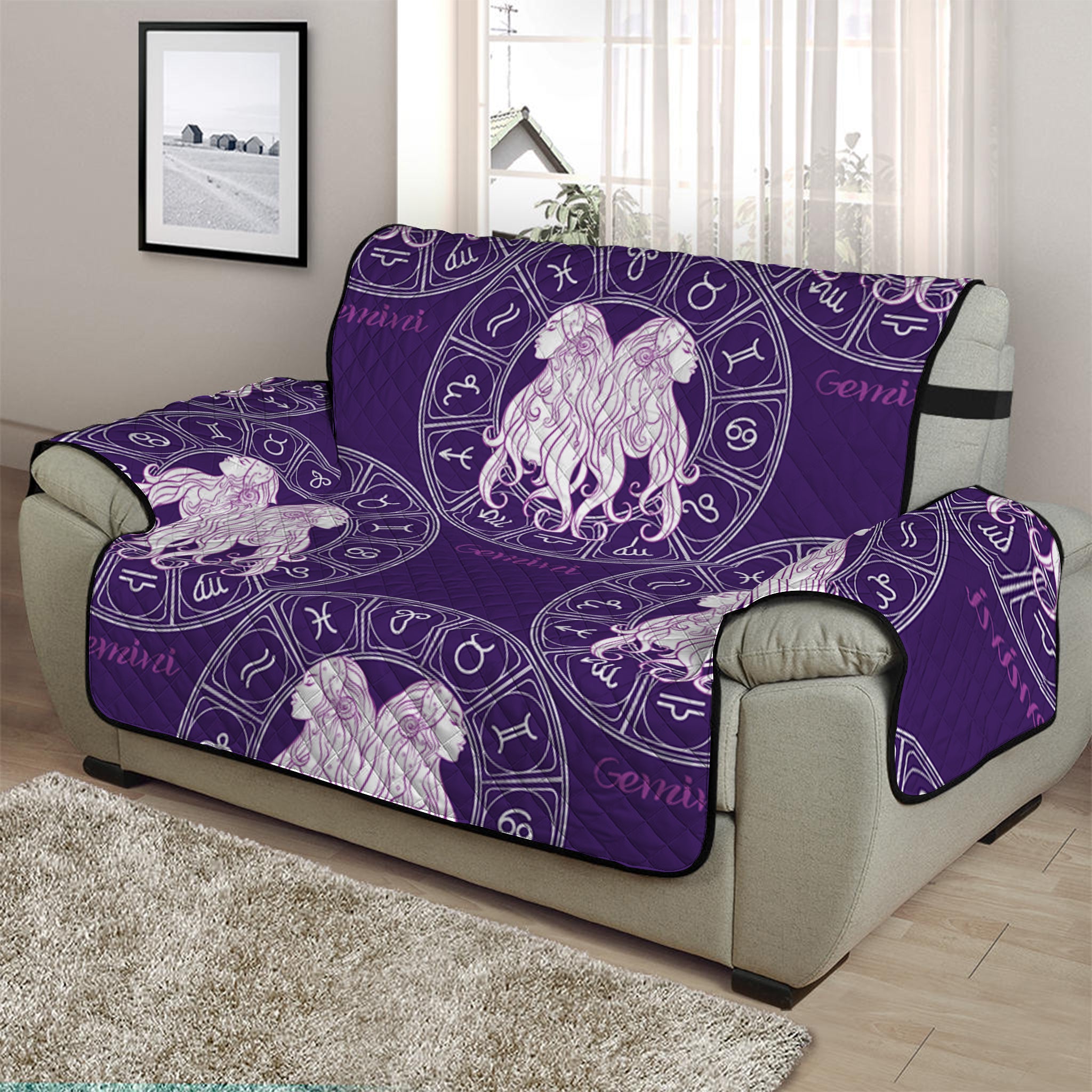 Purple Gemini Zodiac Pattern Print Half Sofa Protector