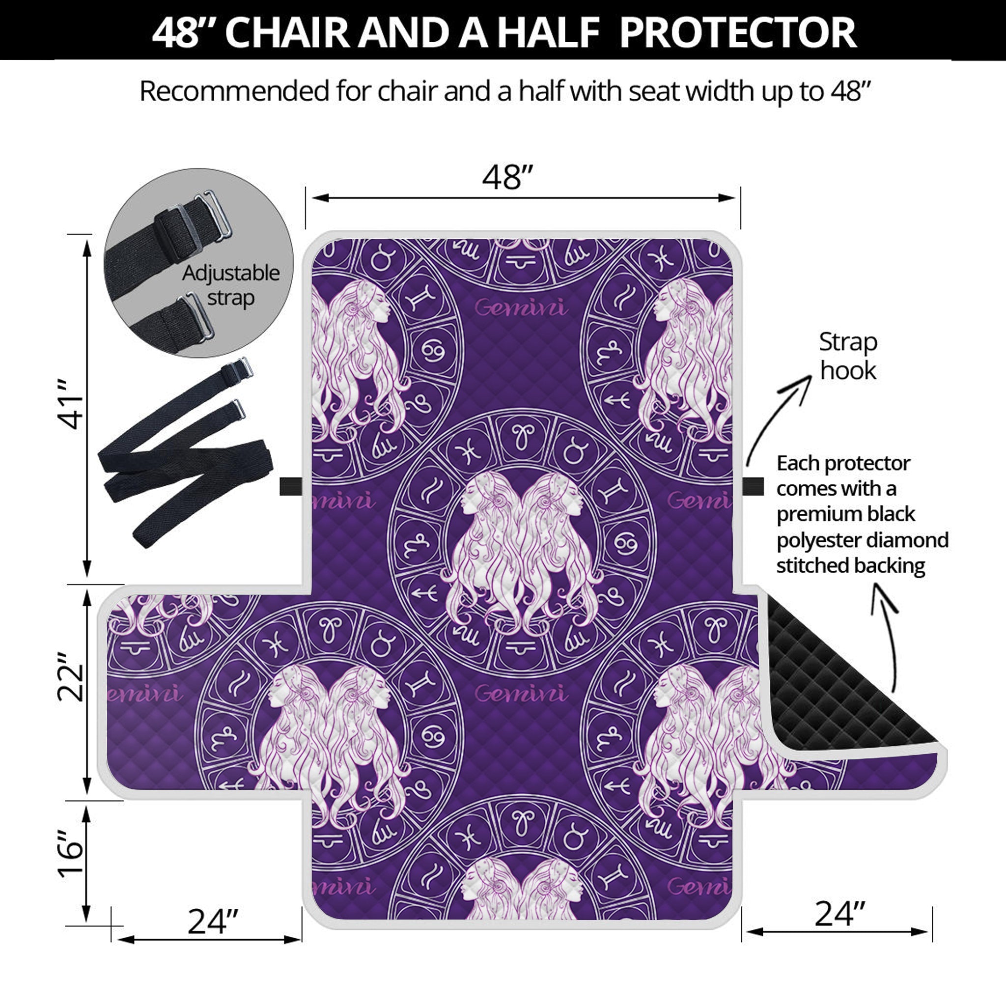 Purple Gemini Zodiac Pattern Print Half Sofa Protector