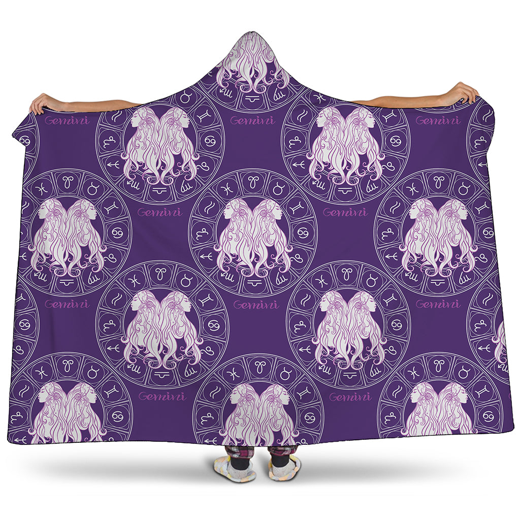 Purple Gemini Zodiac Pattern Print Hooded Blanket