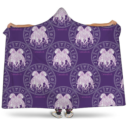 Purple Gemini Zodiac Pattern Print Hooded Blanket